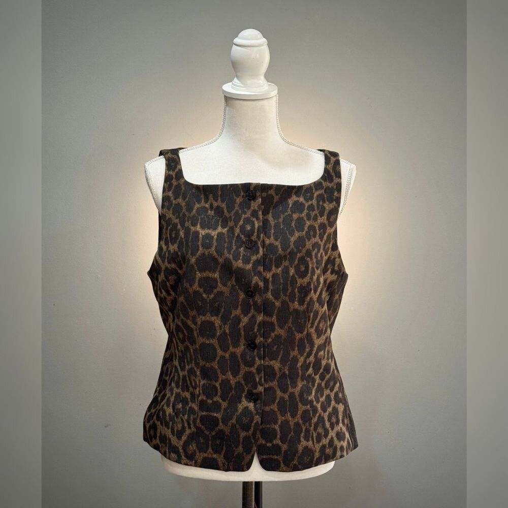 Brown/Black H&M Animal Print Tailored Waistcoat Vest Size M NWT